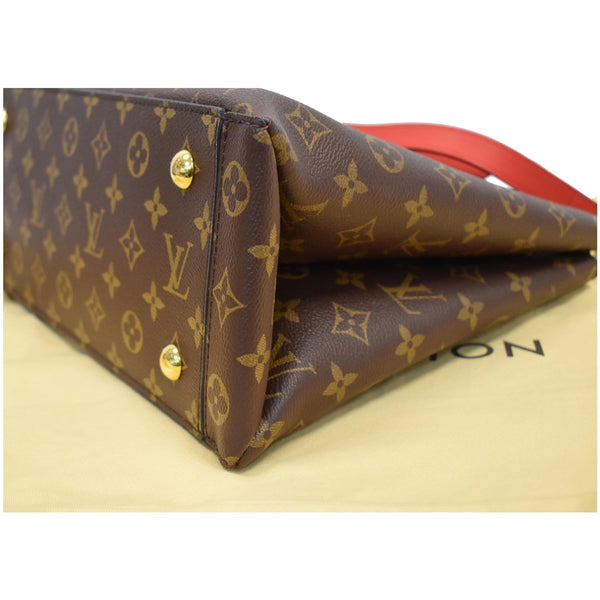 LOUIS VUITTON Flower Monogram Canvas Tote Shoulder Bag Brown/Red