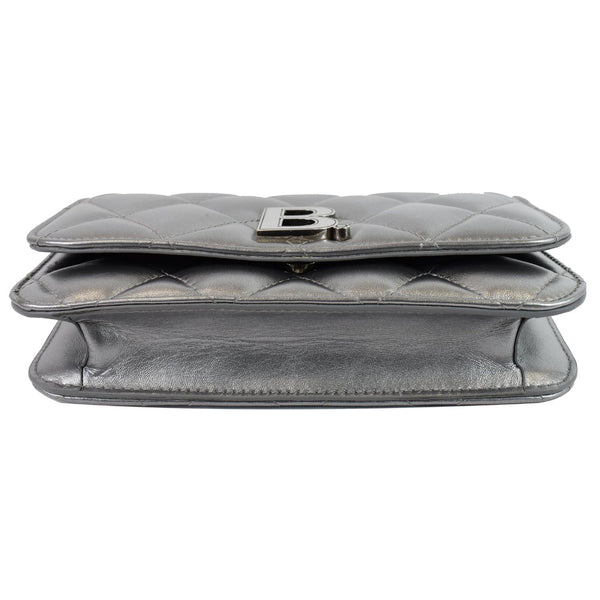 BALENCIAGA B Quilted Leather Wallet On Chain Crossbody Bag Silver - Last Call