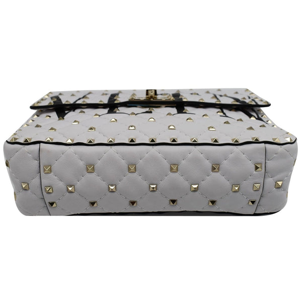 VALENTINO Medium Rockstud Spike Quilted Leather Tote Crossbody Bag White