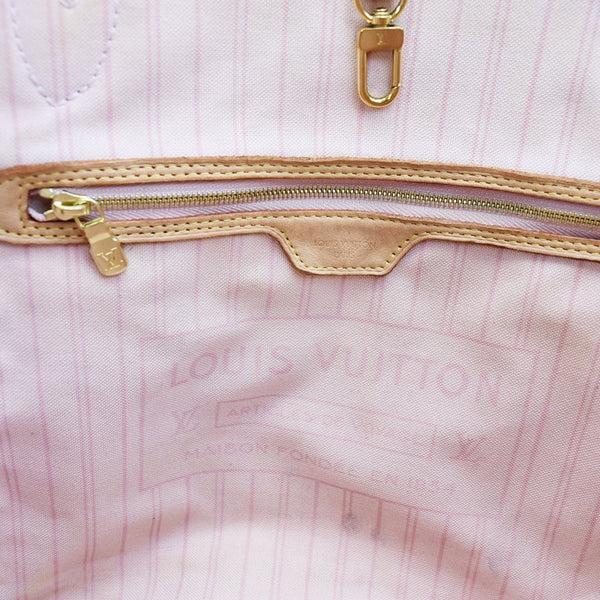 LOUIS VUITTON Neverfull MM Damier Azur Tote Bag Rose Ballerine