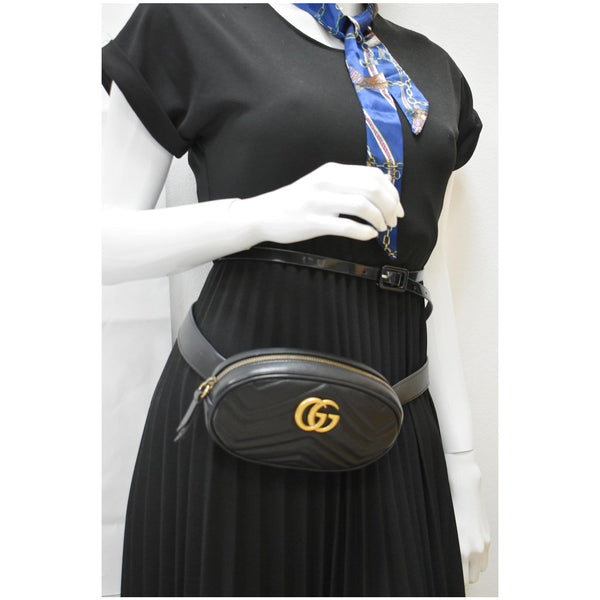 GUCCI GG Marmont Matelasse Leather Belt Bag Black 476434