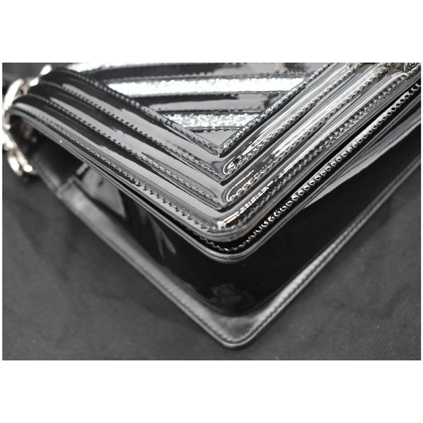 CHANEL Medium Boy Chevron Patent Glitter PVC Shoulder Bag Black