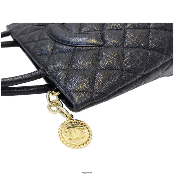CHANEL Medallion Quilted Caviar Leather Tote Bag Black-US