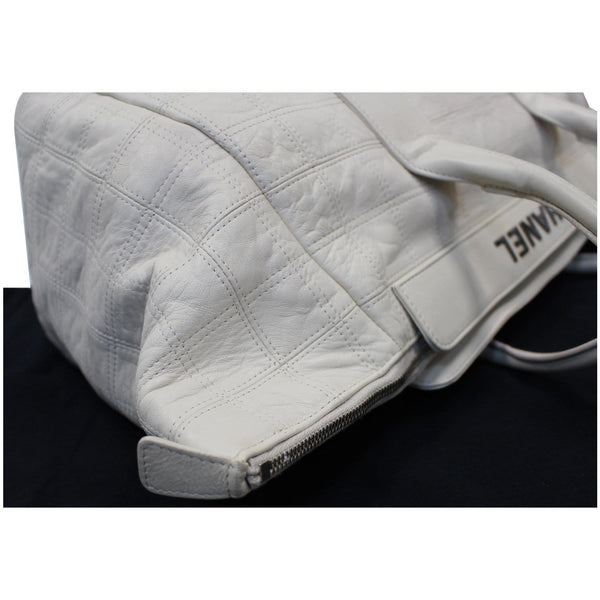 Chanel Square Stitched Lax Lambskin Tote Bag - white