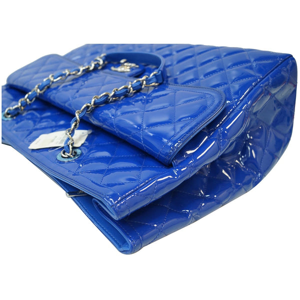 CHANEL Large Coco Shine Patent Quilted Leather Shopping Tote Blue