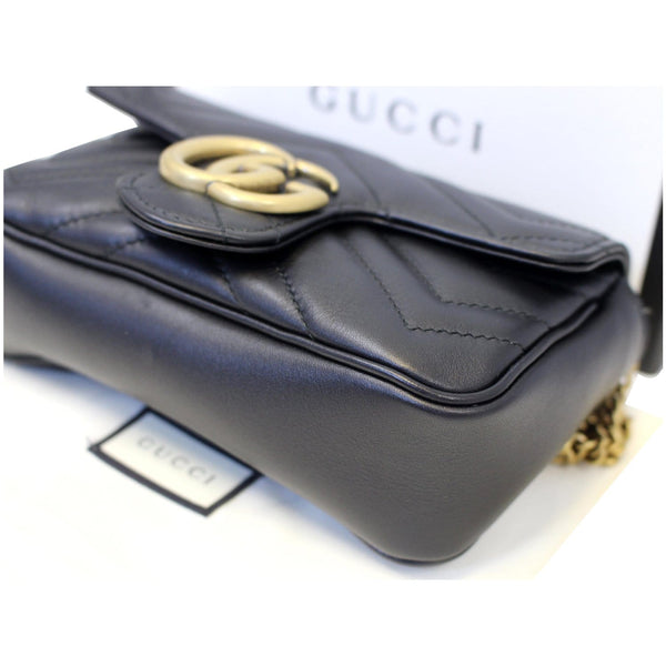 GUCCI GG Marmont Matelasse Leather Super Mini Crossbody Bag Black