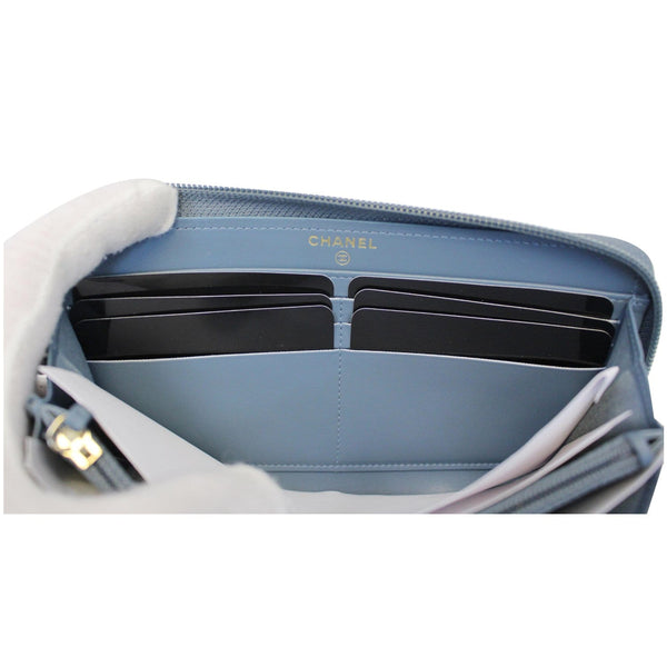 CHANEL Small Boy Long Caviar Leather Zip Around Wallet Blue