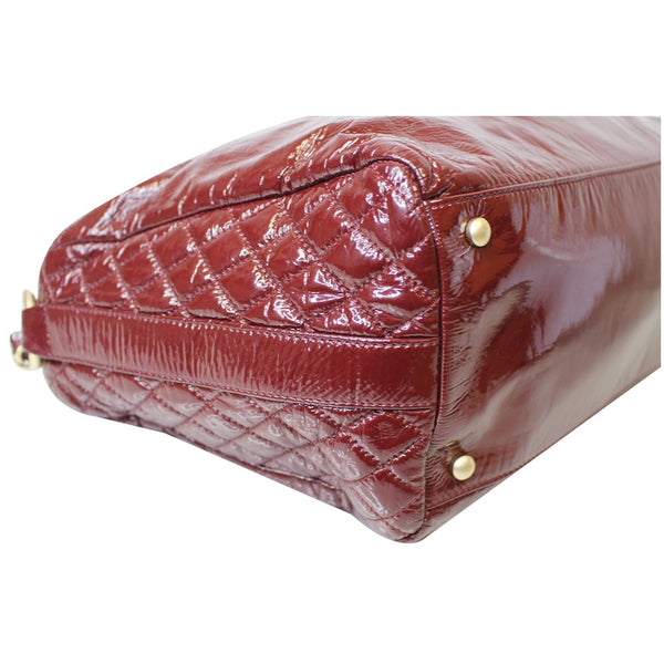 CHANEL Rock & Chain Patent Vinyl Bowler Shoulder Bag Red