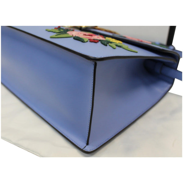 GUCCI Sylvie Embroidered Leather Medium Top Handle Bag Blue 431665