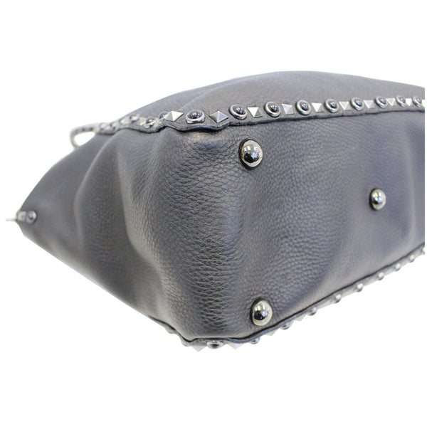 Valentino Rockstud Noir Black Leather Medium Tote Shoulder Bag-US