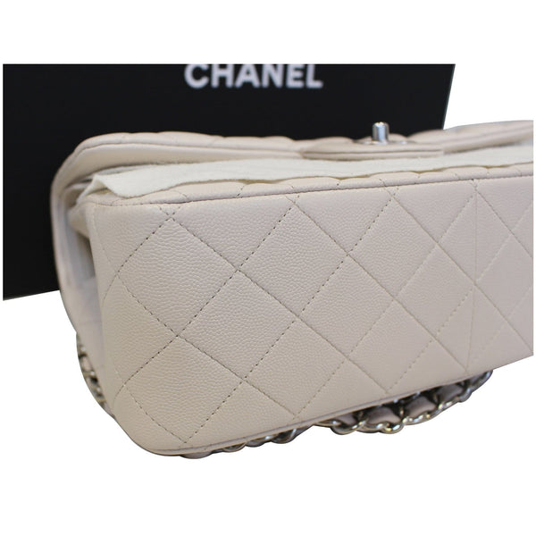 CHANEL Classic Jumbo Double Flap Caviar Leather White Shoulder Bag