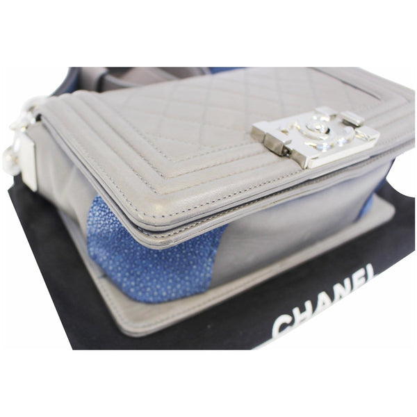 CHANEL Medium Boy Flap w Stingray Lambskin Shoulder Bag Silver-US