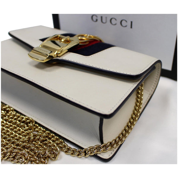 GUCCI Sylvie Super Mini Leather Crossbody Bag 494646 White