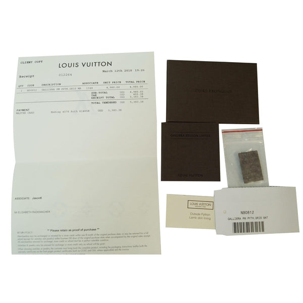 LV Galliera PM Gris Matte Python item invoice