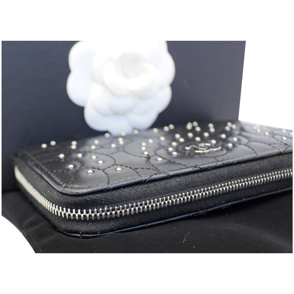 CHANEL Camellia Long Zippy studded Wallet Black-US