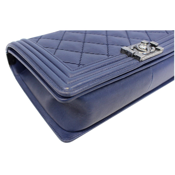 Chanel New Medium Boy Flap Calfskin Double Stitch Bag Navy exterior
