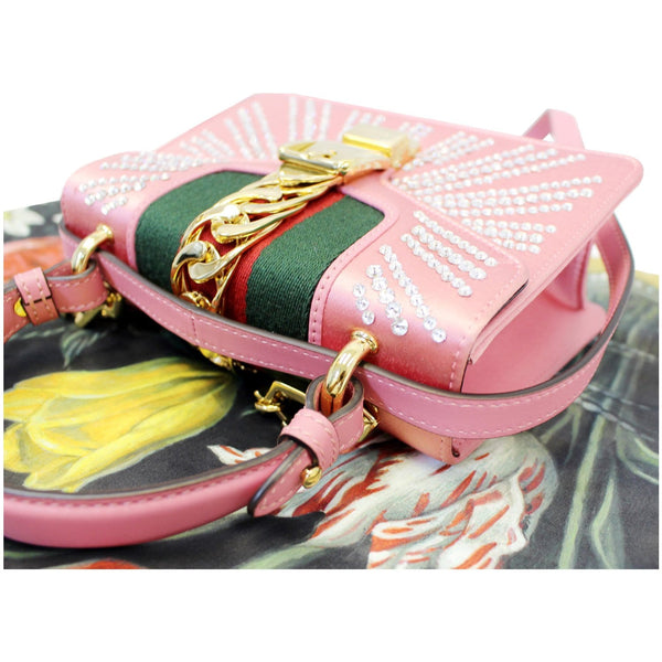 Gucci Shoulder Bag Mini Sylvie Satin Crystal Peony - corner