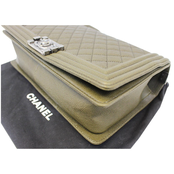 Chanel Boy Medium Flap Caviar Leather Shoulder Bag - left side