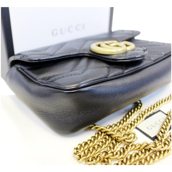 GUCCI GG Marmont Matelasse Black Leather Super Mini Crossbody Bag-US