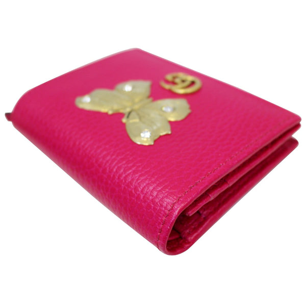 GUCCI Butterfly Leather Card Case Wallet Pink 499361-US