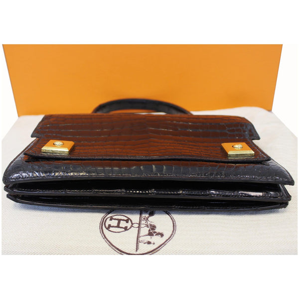 HERMES Piano 25Cm Crocodile Leather Flap Bag Black-US