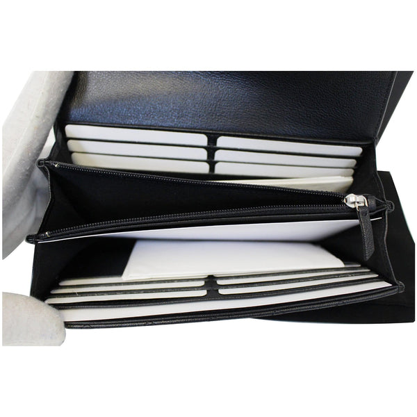 CHANEL Grained Leather Long Flap Wallet Silver-Tone Metal