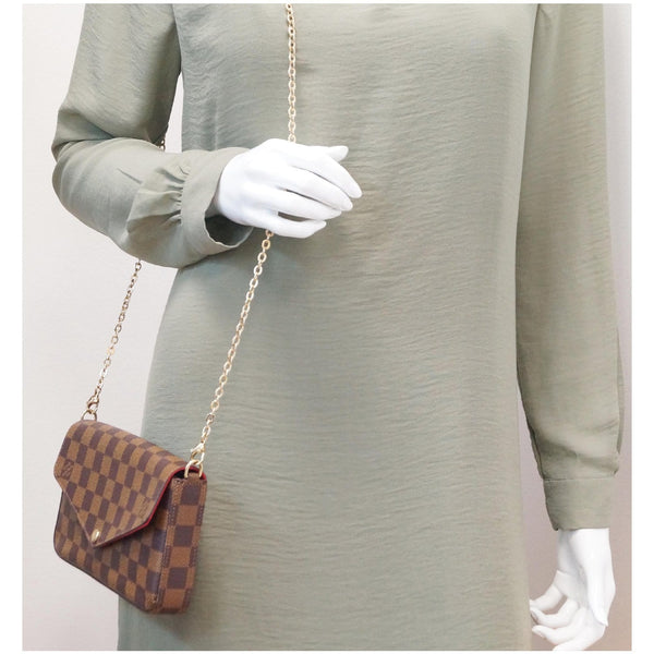 LOUIS VUITTON Pochette Felicie Damier Ebene Crossbody Bag Brown