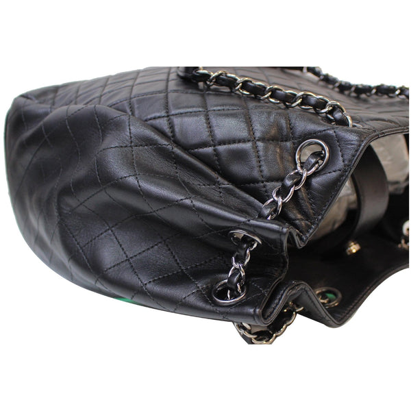 CHANEL Drawstring Bucket Quilted Lambskin Leather Shoulder Bag Black
