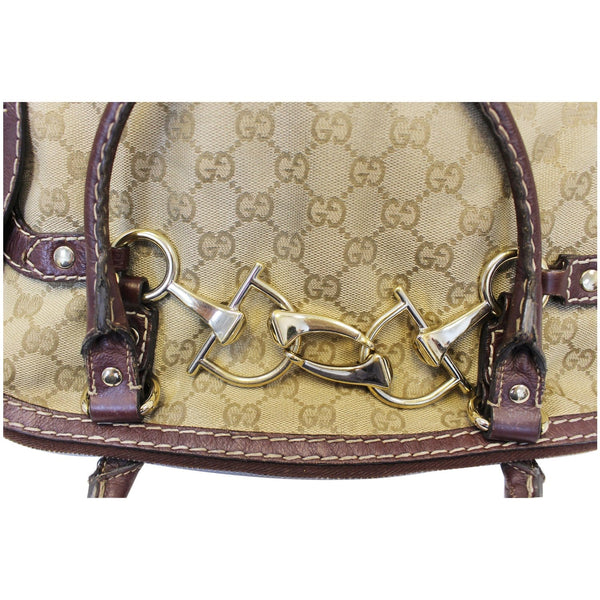 GUCCI Beige GG Canvas Horsebit Nail Medium Boston Bag