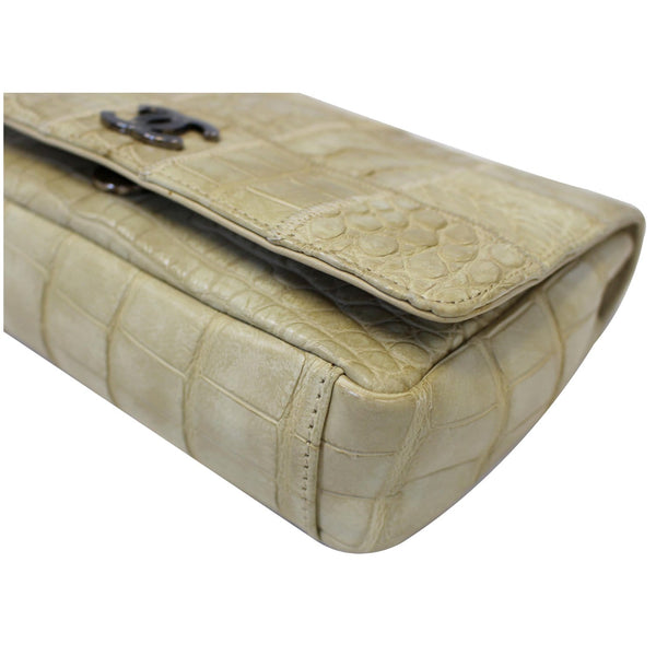 CHANEL Crocodile Quilted Classic Flap Shoulder Bag Beige