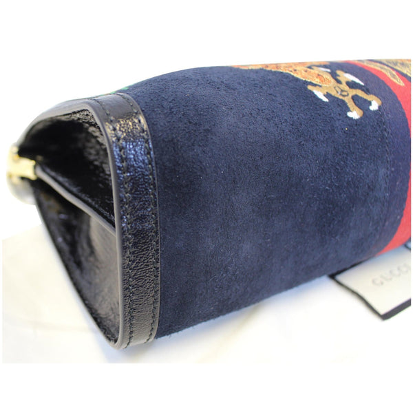 GUCCI Ophidia Dragon Embroidered Suede Leather Shoulder Bag Blue