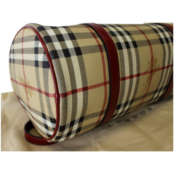 BURBERRY Barrel Haymarket Check Coated Canvas Shoulder Bag Red