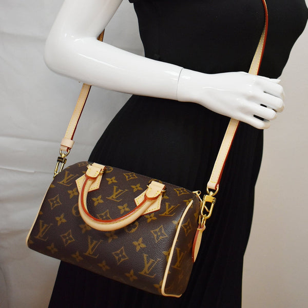 LOUIS VUITTON Speedy Bandouliere 20 Monogram Canvas Crossbody Bag Brown