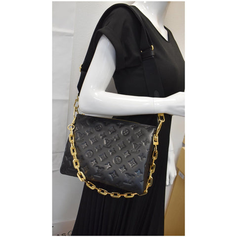 LOUIS VUITTON Coussin PM Monogram Embossed Shoulder Bag Black