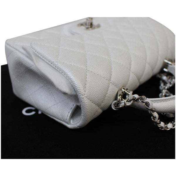CHANEL Mini Top Handle Flap Caviar Leather Crossbody Bag White