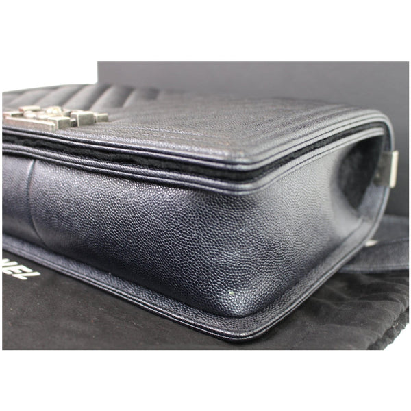 Chanel Boy New Medium Chevron Caviar Shoulder Bag Navy