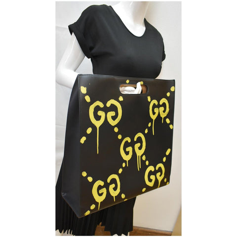 GUCCI Ghost Real Large XL Calfskin Leather Tote Bag Black 415883