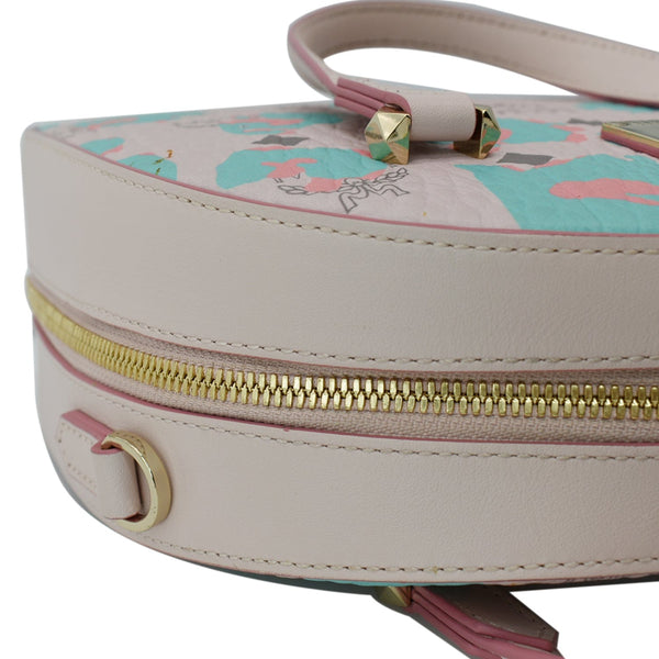 MCM Mini Aren Half Moon Floral Canvas Tote Bag Pink
