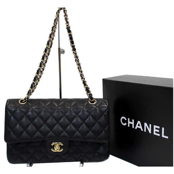 CHANEL Classic Medium Flap Caviar Leather Shoulder Bag Black