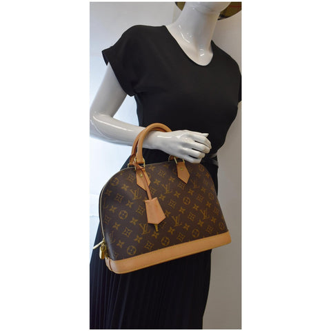 LOUIS VUITTON Alma PM Monogram Canvas Satchel Bag Brown