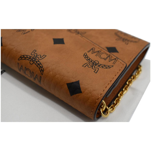 MCM Patricia Visetos Monogram Crossbody Chain Wallet Cognac