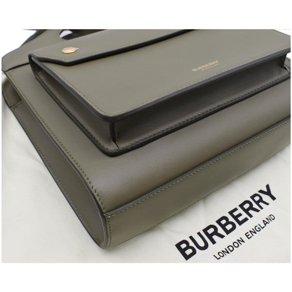 BURBERRY Mini Leather Pocket Tote Bag Dark Fern Green