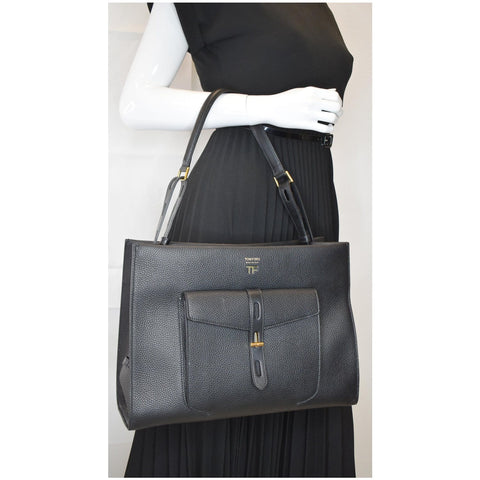 TOM FORD T Twist Small Leather Top Handle Bag Black
