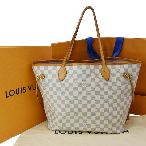 LOUIS VUITTON Neverfull MM Damier Azur Tote Bag Rose Ballerine SD1138