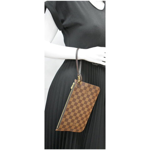 LOUIS VUITTON Neverfull MM Damier Ebene Pochette Wristlet Pouch Brown