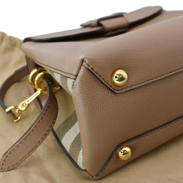 BURBERRY Medium Grainy House Check Leather Tote Shoulder Bag Dark Sand