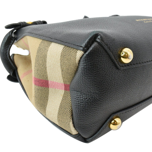 BURBERRY Derby Banner Small House Check Leather Tote Shoulder Bag Black