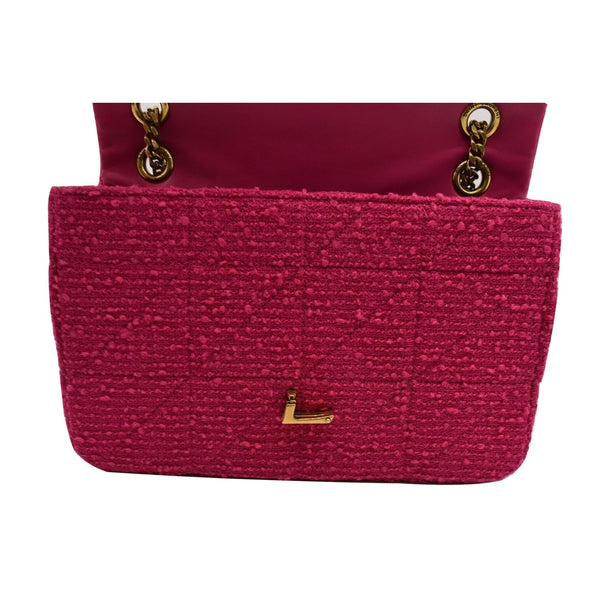 YVES SAINT LAURENT Jamie Medium Carre Rive Gauche Quilted Boucle Shoulder Bag Pink