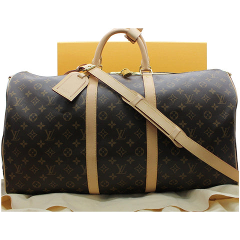 LOUIS VUITTON Keepall 55 Bandouliere Monogram Canvas Travel Bag Brown