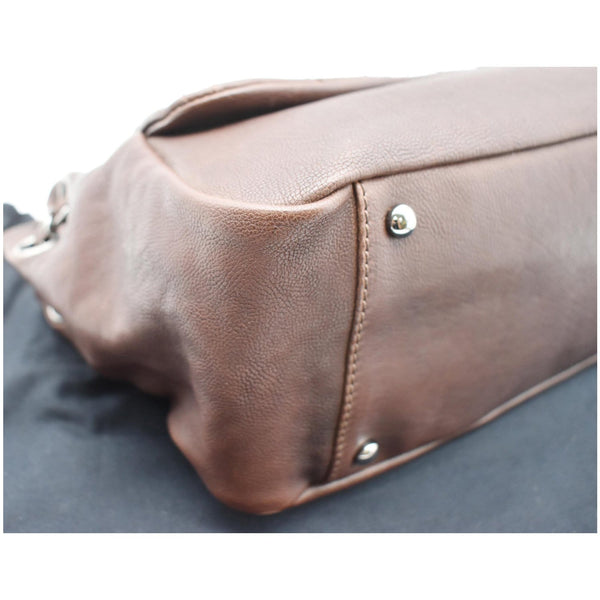 CHANEL Accordion Flap Calfskin Diamond Stitch Shoulder Bag Brown